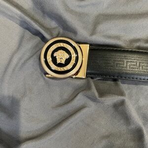 Versace Black and Gold Medusa Emblem Belt